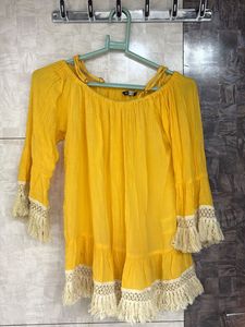 Boho Yellow Fringe Top