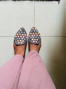 Grey Ehtnic Mojri Footwear