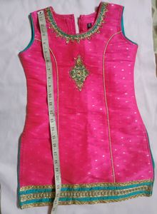 Pink Silk Kurta With Border Work For Girls