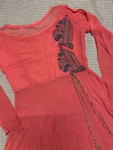 Coral Kurta With Slit
