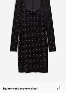 H&amp;M Square Neck Velvet Rhinestone Dress