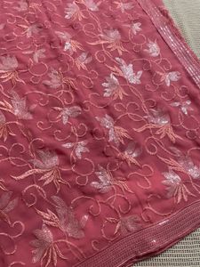 Peach Heavy Embroidered Sequins Saree With Blouse