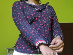 Full Sleeve Black Floral Top – Red Flowers |