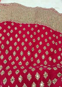 Unstitched Red &amp; Gold Embroidered Lehenga