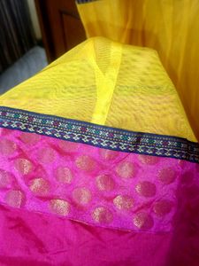 Yellow And Pink Anarkali Gown