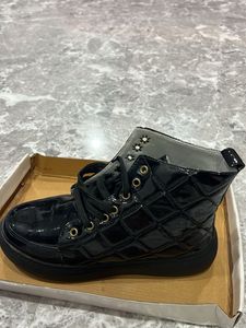 Black Quilted High Top Boots