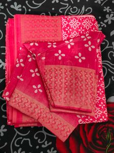 Red Printed Saree organza