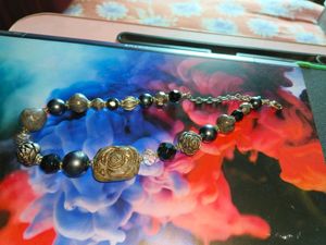 Elegant Bead Agate Brass &amp; Mirron Necklace