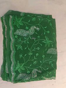 Elegant Green Embroidered Saree