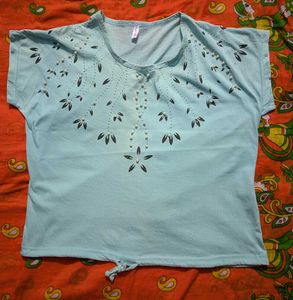 Blue Floral Embellished T-Shirt