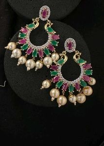 Pearl,Ruby and emerald dangle Earrings