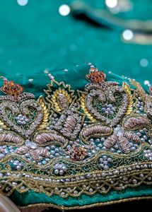 Green Embroidered Saree with dimond peach work