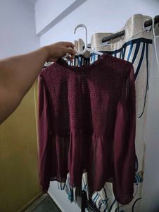 Burgundy Sheer Long Sleeve Top