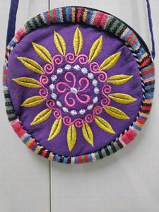 ROUND TRIBAL FLORAL EMBROIDERED CROSS BODY BAG