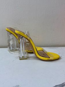 Yellow Heels with Clear Block Heel