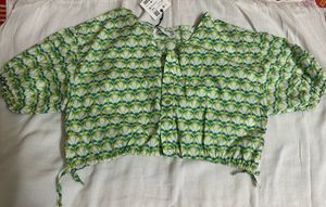 Green Patterned Crop Top
