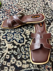 ALFYS Brown Leather Slide Sandals