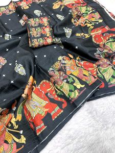 Elegant Black Art  kamalkari Saree