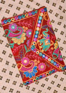 Embroidered Red Clutch