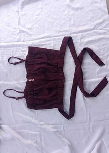 Burgundy Tie-Waist Crop Top