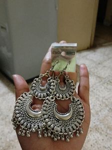 Set Of 3 Oxidised Earrings