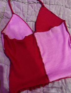 Red &amp; Pink Patchwork Halter Top
