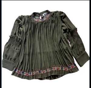 Olive Green Embroidered Stylish Top  10 year Girl