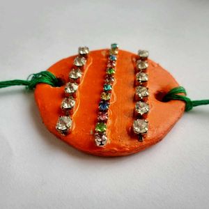 Handmade Orange Rhinestone Rakhi