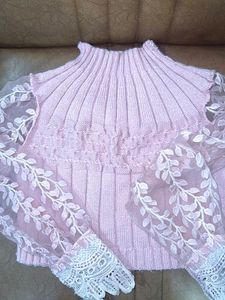 Pink Knit Sweater Lace Sleeves
