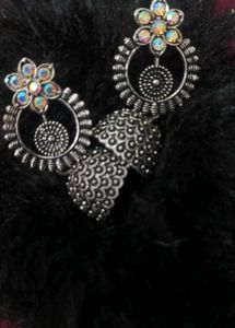 Oxidized Silver Jhumka Earrings