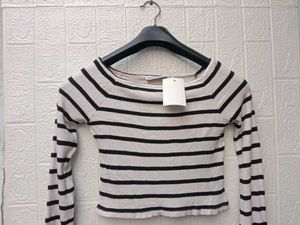 New With Tag Korean Striped Off-Shoulder Top
