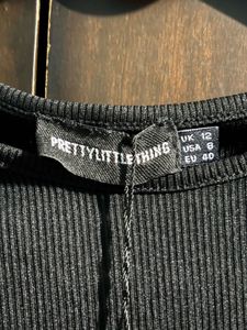PrettyLittleThing Black Ribbed Ruched Side Crop
