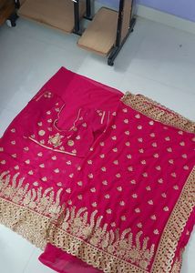 Rani Pink Saree Stitched Blouse With Petticoat