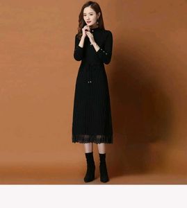pure woollen Elegant Black Midi Dress