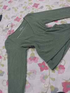 Hollister California Crop Olive Green Ribbed Top