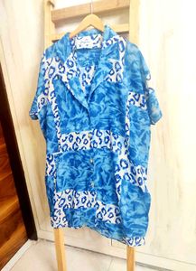 Blue Printed Long Shirt Size-44