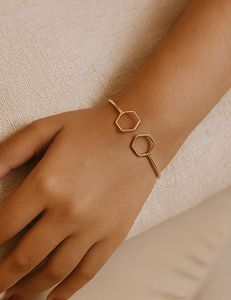 Gold Hexagon Bangle Bracelet