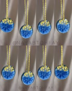 Blue Resin & Gold Leaf Pendant Necklace