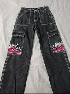Flame Detail Cargo Jeans