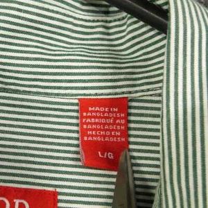 IZOD GREEN VERTICAL STRIPES OLD MONEY SHIRT L (44)