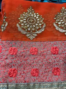 Orange Embroidered Saree