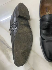 Santoni Black Leather Loafers