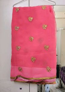 Pink Zari Embroidered Soft Georgette Saree