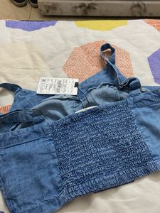 Denim Button-Down Crop Top