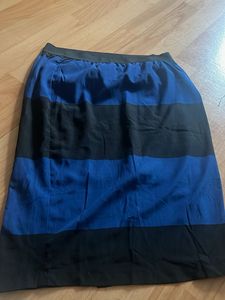 Blue Black Striped Knee Length Skirt