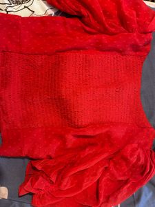 Red sweetheart neck top