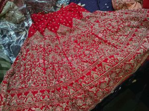 Red dabka work bridal lehnaga