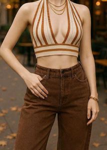 Striped Halterneck Tie Back Top