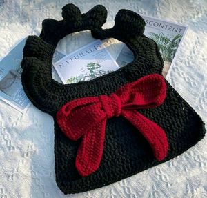 Pretty Black And Red Bow Crochet Handbag