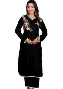 Floral Embroidered Black Kurti Set